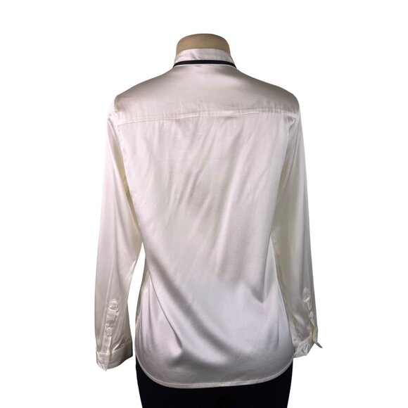 Lilysilk Womens White Long-Sleeve Button-Up Blouse Black Bow Detail Sz S - Picture 5 of 11